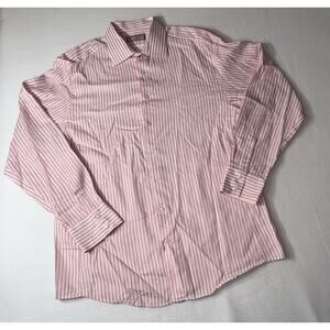 Thomas Pink Dress Shirt Size 17 / 43cm Cotton Made In Morocco Pink‎ Striped